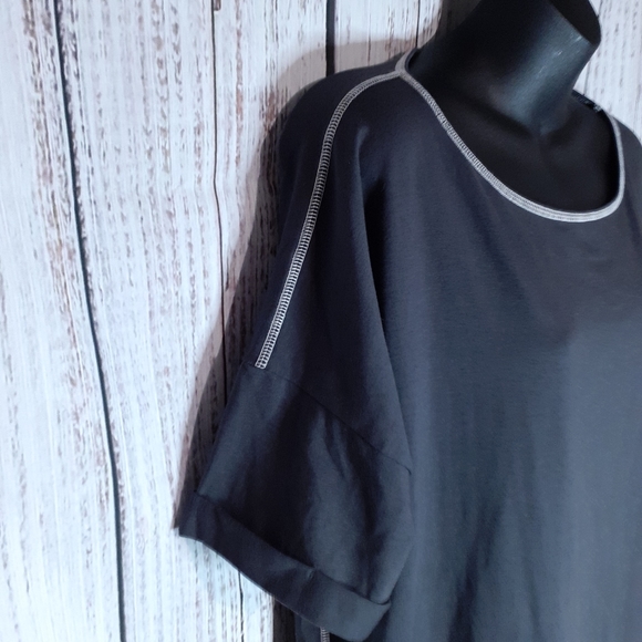 Eileen Fisher graphite relaxed fit tee shirt dress w/ constrast stitching - Picture 3 of 10